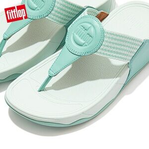 Fitflop Seafoam Green Walkstar Fine Stripe Web Toe Post Sandals Size 8